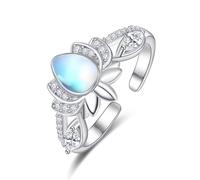TANGPOET Bague en pierre de lune en argent sterling 925 avec fleur de lotus pour femme, bague de pouce réglable, bijoux de Saint-Valentin, cadeau d'anniversaire pour elle, Argent sterling