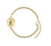 TANGPOET Bracelet médaille sacrée pour homme et femme - En argent 925 plaqué or - Amulette religieuse catholique - Cadeau pour la fête des mères, la fête des pères, un anniversaire, Noël, Argent