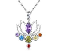 TANGPOET Collier Argent Sterling 925 avec Pendentif Lotus de Guérison Cadeau de Noel Pour Femme et Amoureux du Yoga