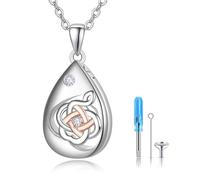 TANGPOET Collier d'Urne en Argent 925 Nœud Celtique Collier de Cendres, Bijoux de Crémation pour Cendres Pendentif, Cadeaux pour Femmes Filles, avec Kit de Remplissage d'Entonnoir