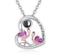 TANGPOET Collier flamant rose en argent sterling 925 - Projection personnalisée - Chaîne photo personnalisée - Pendentif « Ich liebe dich für immer » - Cadeau d'anniversaire pour femme et fille, 22mm