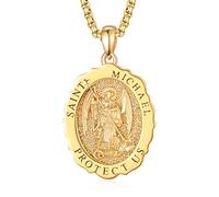 TANGPOET Collier Saint Michael en argent sterling 925 plaqué or 24 carats Saint Michel Archange Saint Michel Pendentif Bijoux Cadeau avec chaîne de 50,8 cm + 5 cm, Argent sterling, Pas de gemme