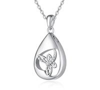 TANGPOET Collier urne en forme de goutte en argent sterling 925, bijou de crémation pour cendres, cadeau pour femme, avec entonnoir, Argent sterling, Pas de gemme