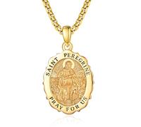TANGPOET Médaille sacrée amulette Collier en argent 925 avec pendentif de protection pour homme et femme avec chaînes de 50 cm + 5 cm, Argent sterling