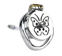 TangQian Cage à pénis Plate en Forme de Papillon SM, Cage de chasteté négative avec dilatateur urétral, Petite Cage de chasteté en Acier Inoxydable, Dispositif de chasteté Masculine for Hommes, Jouet