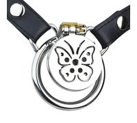 TangQian Cage de chasteté négative à sangle fixe SM Cage à pénis plate en forme de papillon Ceinture de chasteté ultra petite en acier inoxydable 4 tailles disponibles Cage de chasteté BDSM extrême Jo