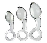 TangQian Plug anal en verre 3 tailles avec anneau de traction, gode en verre cristal transparent, perles anales, dilatateur d'anus, masseur de prostate, jou