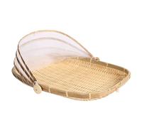 tangqindianzi Corbeille à Fruits en Bambou avec Protection Anti-Mouches - Plateau de Service Alimentaire - Couvercle de Panier à Pain - Panier de Pique-Nique en rotin tressé pour collations (46cm)