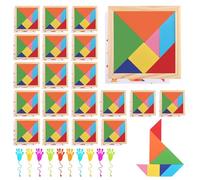 Tangram Enfant Bois 20PCS +10PCS Main Collante Puzzle de Blocs Kit Cadeau Anniversaire Enfants Invites Goodies Petit Jouet Pochette Surprise Invité Jeu Mini Idéal Comme Fête les Écoles Pinata Gadgets