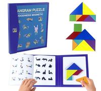 Tangram Enfant Magnétique - Livre de Puzzle en Bois, Formes Géométriques Avec Solution - Jeux de Voyage Éducatifs Pour 3-6 Ans
