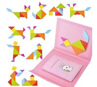 Tangram Enfant Magnetique,Tangram Enfant, Puzzle Tangram,Géométrique Formes Tangram de Puzzle Jeux de Panne avec Solution,Jeu Tangram Adapté aux Enfants de 3, 4, 5, 6, 7, 8 Ans(Rose)