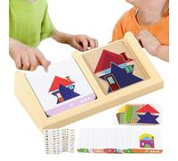 Tangrams pour - Puzzle De Blocs Éducatifs Géométriques | 5,51x2,60x1,18 Pouces Empilables De Tri De Motifs en PVC | 60 Cartes De Défi Maternelle Préscolaire Élémentaire Matin Salle De C