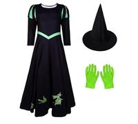 Tangsenyu Costume de sorcière méchante verte pour enfants - Ensemble de 3 pièces - Noir
