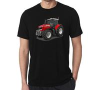 TANGTTAO Massey Ferguson T-Shirt Graphique Noir tracteurs agricoles équipement de Machine agricole T-Shirts pour Hommes décontractés Fond en Coton Noir