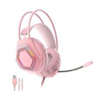 Tangxi Casque de Jeu Filaire, Casque D'ordinateur avec Micro Antibruit, Son Surround 7.1 RVB, unité Pilote 50 Mm, Coussinets en Mousse à Mémoire de Forme, Filaire 3,5 Mm (Pink)