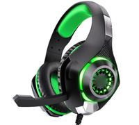Tangxi Casque de Jeu Filaire, Micro Antibruit, éclairage RVB (Green) | Microphone Omnidirectionnel Antibruit, Chat D'équipe Clair, Confort de Refroidissement Respirant, Prise Audio 3,5 Mm