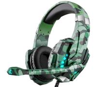 Tangxi Casque de Jeu Filaire pour PC, Casque Supra-auriculaire à Réduction de Bruit avec Micro, Lumière LED, Pilote 40 Mm, Filaire USB pour Ordinateur Portable (Camouflage Vert)