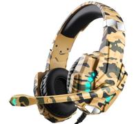 Tangxi Casque de Jeu Filaire pour PC, Casque Supra-auriculaire à Réduction de Bruit avec Micro, Lumière LED, Pilote 40 Mm, Filaire USB pour Ordinateur Portable (Camouflage Jaune)