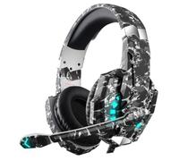 Tangxi Casque de Jeu Filaire pour PC, Casque Supra-auriculaire à Réduction de Bruit avec Micro, Lumière LED, Pilote 40 Mm, Filaire USB pour Ordinateur Portable (Camouflage Gris)