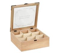 Tangxi Organisateur de Support de Sachet de thé à 9 Fentes avec Couvercle Transparent pour Station de thé, Conteneur de Stockage en Bois Massif pour la Maison (BROWN)
