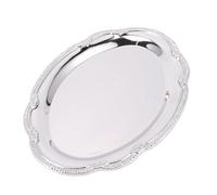 Tangxi Plateau de Service Ovale en Acier Inoxydable 304, Finition Miroir, Argent, Plateau Décoratif Ovale Vintage pour Buffet de Fête (28CM)