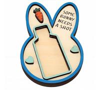 Tangxi Présentoir à Bouteilles en Bois en Forme de Lapin, Charmant Mini Support à Liqueur pour Pâques, 6,3 X 3,9 X 0,6 Pouces (Blue)