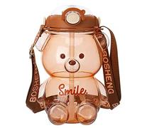 TangYang Bouteille d'eau en forme d'ours Kawaii, grande Kawaii avec paille et sangle, gourde plastique, carrée portable pour enfants filles fournitures scolaires, Coffee, 1000ml