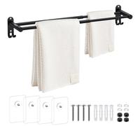 Tanice Porte Serviette Rétractable 40-70 cm Seche Serviette DoublePorte Serviette Salle de Bain Réglable en Acier Inoxydable Barre Porte-Serviette Murale Noir sans Perçage pour Salle de Bains/Cuisine