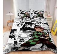 Tanjiro The Gate Parure De Lit 3 Pieces Avec Housse De Couette Et Taie D'oreiller Motif Anime Pour Enfants Et Adolescents