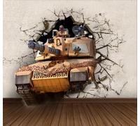 Tank Abstrait Rétro Brisant Des Murs Art Tridimensionnel Papier Peint 3D Installation Facile Intissé Tapisserie Bureau Salon Canapé Chambre Décoration Murale-250cm×170cm