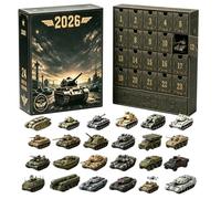 Tank Legends 2026 - Compte à rebours de véhicule blindé de 24 jours - Brun | Calendrier compte à rebours sur le thème du réservoir pour adultes, familles, collectionneurs, Noël, vacances, bureau