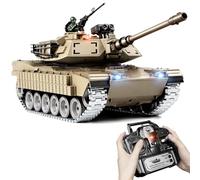 Tank Telecommande 1:18, Maquette Char M1A2 Abrams, 2.4GHz Char RC pour Adultes & Enfants avec Fumée, Sons, Lumières, Recul - Tank Télécommandé Qui Tire des Billes, Modèle Radiocommandé Réaliste