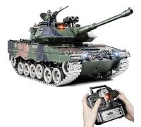 Tank Telecommande Leopard II 1:18, Tank Militaire Téléguidé Qui Tire Billes, Télécommande 2.4GHz Maquette de Char RC avec Fumée, Recul, Lumières et Sons Réalistes, Véhicule Armée pour Enfant et Jouet