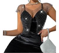 Tank Top Débardeurs Glamour Paillettes Haut sans Manches Débardeur Élégant Cocktail Haut Chic Sexy Tank À Bretelles pour Les Réveillons Noir L