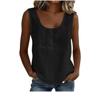 Tank Top Femme Chic et Élégant sans Manches Brodée Col en Rond Ample Respirant Débardeur Coton Lin Femme Style Bohème Caraco Vintage Fluide pour Quotidiennes Bureau et Loisirs Plage