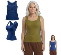 Tank Tops with Built in Bras for Older Women Sleeveless Wide Strap Camisole | Seamless Padded Tank Top, Square wide Strap Built-in Bra, Plus Size Soft Stretch Women Vest for Yoga & Daily