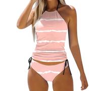 Tankini 2 pièces pour femme, maillot de bain normal, dos nu, imprimé 2 pièces, impression réglable, multicolore, bretelles rembourrées, maillots de bain, vacances sexy, vêtements de plage, Rose, XL