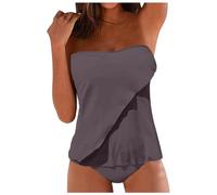 Tankini 2 pièces sexy bandeau ventre plat maillot de bain deux pièces push up maillot de bain ensemble de maillots de bain imprimé haut tankini avec short de bain maillot de bain mode plage, café, L