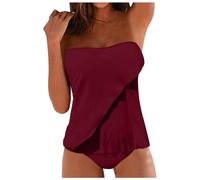 Tankini 2 pièces sexy bandeau ventre plat maillot de bain deux pièces push up maillot de bain ensemble de maillots de bain imprimé haut tankini avec short de bain maillot de bain mode plage, Bordeaux,