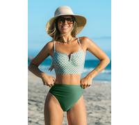 Tankini à imprimé géométrique col cœur dos à lacer Vert sauge S / M