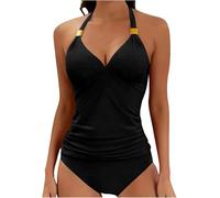 Tankini Dos Nu Maillot de Bain pour Femmes Contrôle du Ventre Deux pièces Maillot de Bain Col en V Maillot de Bain avec Short 2025 (Noir,Moyen)