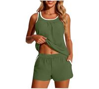 Tankini Femme Deux Pièces avec Coques sans Armatures Dos Nu Haut sans Manches Design Contrasté Short de Bain Confortable Plage Piscine Vacances