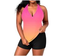 Tankini Femme Deux Pièces Col Halter Grande Taille Couleur Unie Bretelles Réglables avec Coques Coupe Confortable pour Plage Piscine Vacances