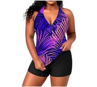 Tankini Femme Grande Taille Ensemble Maillot Deux Pièces Dos Nu Col Halter Haut Réglable avec Coques Confortable pour Plage Piscine Vacances