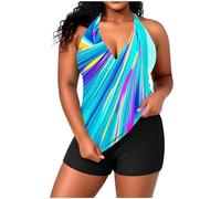 Tankini Femme Grande Taille Ensemble Maillot Deux Pièces Dos Nu Col Halter Haut Réglable avec Coques Confortable pour Plage Piscine Vacances