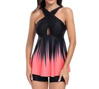 Tankini Femme Grande Taille Maillot de Bain Short Women's Spring Summer Gradient Flat Angle Split Bikini Set Short de Bain Femme Maillots Enfant Fille (Wine,M)