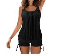 Tankini Femme Mer Contenant Grande Taille Maillots De Plage Été Beachwear Push Up Tankini Deux Pièces Piscine Natation Haut Et Short Plage Élégant Curvy Maillot de Bain Femme, Noir , M