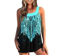 Tankini Grande Taille Maillot De Bain Femme 2 Pieces Shorty Menstruelle Natation Amincissant Maillot De Bain Vintage Plage Ronde Bikini Taille Haute Beachwear Vêtements Bleu XXL