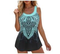 Tankini Maillot De Bain 2 PièCes Femme Imprimé ContrôLe du Ventre Bikinis Gainant Ventre Plat Réglable Boyshort Push Up Rembourré Tankini Ensembles AthléTique Maillot De Bain (Light Green, XXXXXL)