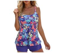 Tankini Maillot De Bain 2 PièCes Femme Imprimé Maillot De Bain Swimwear Gainant Ventre Plat Réglable Boyshort Classique Confortable 2 Pieces Swimsuit Piscine Vacances Été Beachwear (Purple, S)